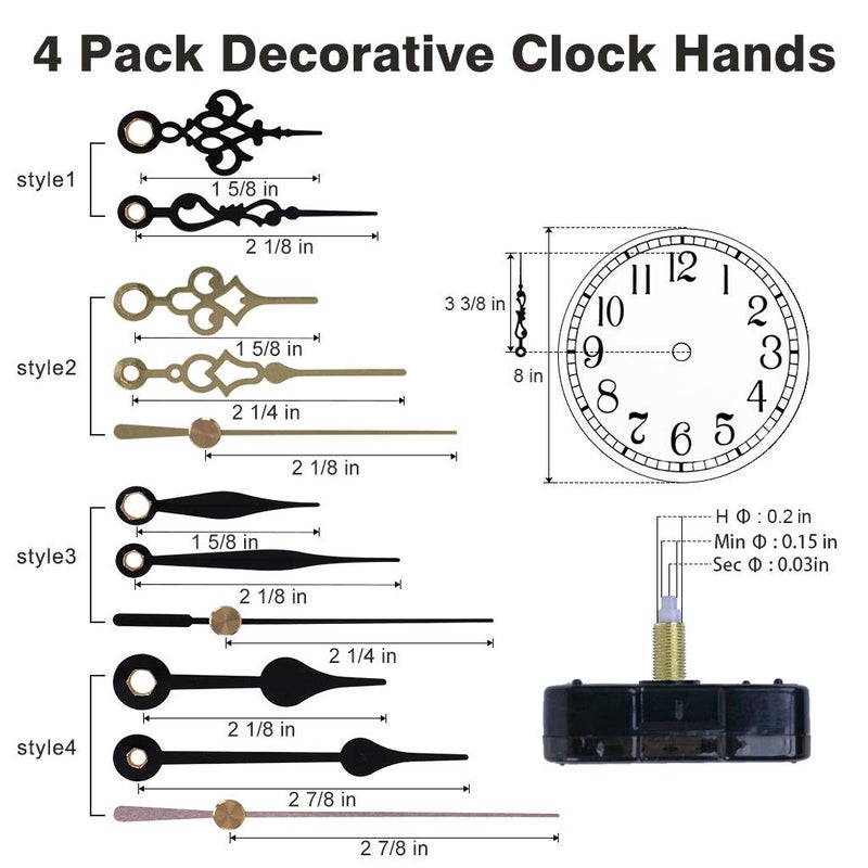 EMOON 2 Pack Clock Movement Mechanism with 4 Pairs of Short Hands Battery Silent Sweep Operated Quartz Clock Motor Kit DIY Repair Parts Replacement, 3/4 Inch Total Shaft Length - Image 5